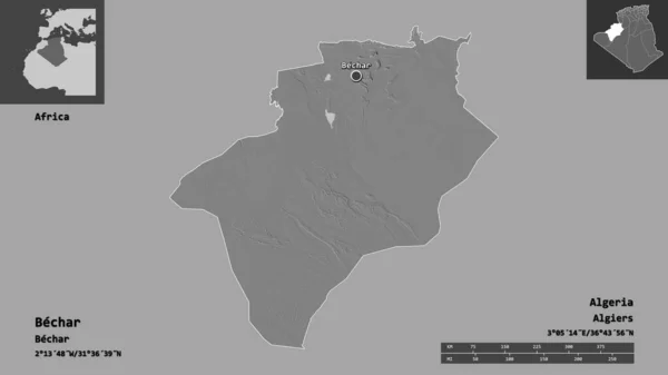 Cezayir Eyaleti Başkenti Bechar Şeklidir Uzaklık Ölçeği Gösterimler Etiketler Çift — Stok fotoğraf