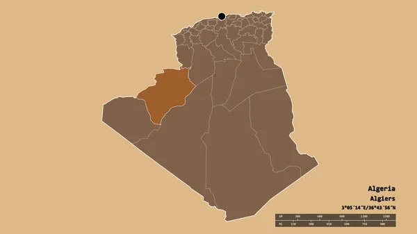以首都 主要区域分部和分离的贝哈尔地区为首都的阿尔及利亚的绝望面貌 图形纹理的组成 3D渲染 — 图库照片