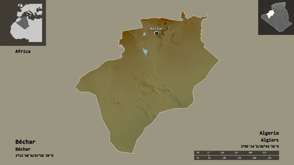 Forma Bechar Provincia Argelia Capital Escala Distancia Vistas Previas Etiquetas — Foto de Stock