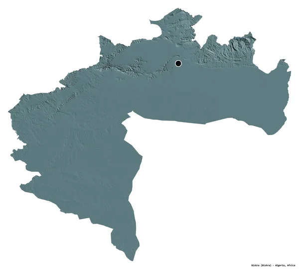 Kształt Biskry Prowincji Algierii Stolicą Odizolowaną Białym Tle Kolorowa Mapa — Zdjęcie stockowe