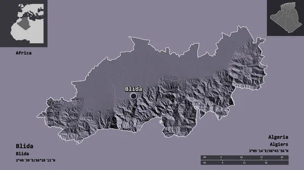 Forma Blida Provincia Argelia Capital Escala Distancia Vistas Previas Etiquetas — Foto de Stock