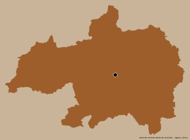 Cezayir eyaleti Bordj Bou Arreridj 'in şekli, başkenti katı bir renk arkaplanı ile izole edilmiş. Desenli dokuların bileşimi. 3B görüntüleme