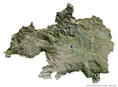 Cezayir 'in başkenti Bordj Bou Arreridj' in beyaz arka planda izole edilmiş hali. Uydu görüntüleri. 3B görüntüleme