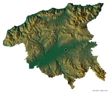 Cezayir 'in başkenti Chlef' in beyaz arka planda izole edilmiş hali. Topografik yardım haritası. 3B görüntüleme