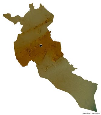 Cezayir 'in başkenti Djelfa' nın beyaz arka planda izole edilmiş hali. Topografik yardım haritası. 3B görüntüleme