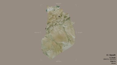 El Bayadh bölgesi, Cezayir eyaleti, jeoreferated sınır kutusunda sağlam bir arka planda izole edilmiş. Etiketler. Uydu görüntüleri. 3B görüntüleme