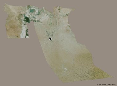 Cezayir 'in El Oued eyaleti, başkenti katı renk arka planına izole edilmiş. Uydu görüntüleri. 3B görüntüleme