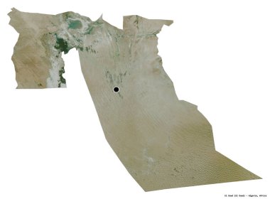 Cezayir 'in başkenti El Oued' in beyaz arka planda izole edilmiş hali. Uydu görüntüleri. 3B görüntüleme