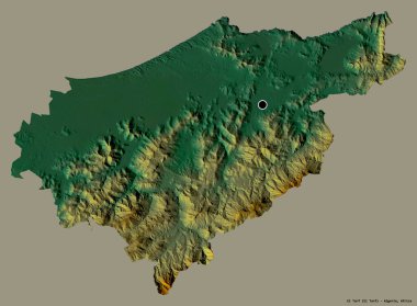 Cezayir 'in başkenti El Tarf' ın katı renk arkaplanı ile izole edilmiş hali. Topografik yardım haritası. 3B görüntüleme