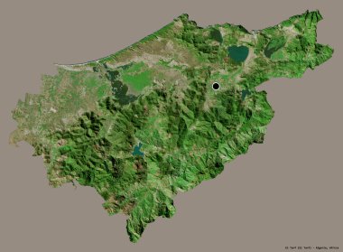 Cezayir 'in başkenti El Tarf' ın katı renk arkaplanı ile izole edilmiş hali. Uydu görüntüleri. 3B görüntüleme