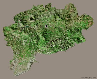 Cezayir 'in Guelma eyaleti, başkenti katı renk arkaplanı ile izole edilmiştir. Uydu görüntüleri. 3B görüntüleme