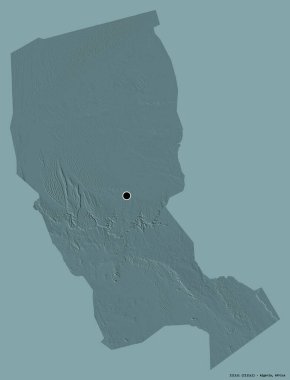 Cezayir 'in Illizi eyaleti, başkenti katı renk arkaplanı ile izole edilmiştir. Renkli yükseklik haritası. 3B görüntüleme