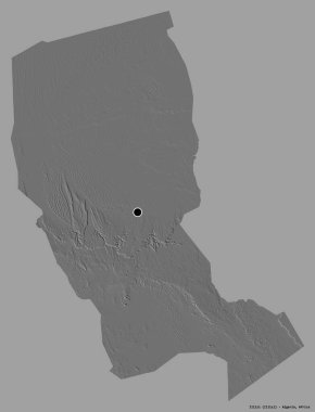 Cezayir 'in Illizi eyaleti, başkenti katı renk arkaplanı ile izole edilmiştir. Çift seviyeli yükseklik haritası. 3B görüntüleme