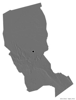 Cezayir 'in Illizi eyaleti, başkenti beyaz arka planda izole edilmiştir. Çift seviyeli yükseklik haritası. 3B görüntüleme
