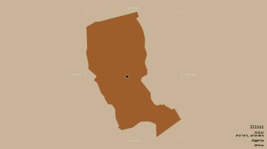 Illizi bölgesi, Cezayir vilayeti, jeoreferated sınır kutusunda sağlam bir arka planda izole edilmiş. Etiketler. Desenli dokuların bileşimi. 3B görüntüleme