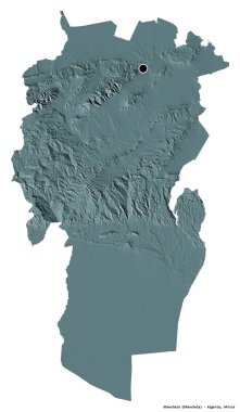 Cezayir 'in başkenti Khenchela' nın beyaz arka planda izole edilmiş hali. Renkli yükseklik haritası. 3B görüntüleme