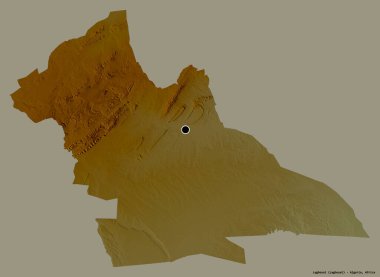 Cezayir 'in Laghouat eyaleti, başkenti katı renk arkaplanı ile izole edilmiştir. Topografik yardım haritası. 3B görüntüleme