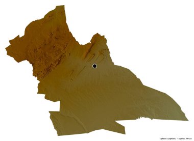 Cezayir 'in başkenti Laghouat' un beyaz arka planda izole edilmiş hali. Topografik yardım haritası. 3B görüntüleme