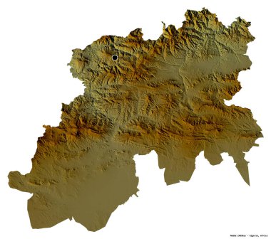 Cezayir 'in Medea eyaleti, başkenti beyaz arka planda izole edilmiştir. Topografik yardım haritası. 3B görüntüleme
