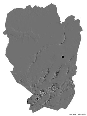 Cezayir 'in Naama eyaleti, başkenti beyaz arka planda izole edilmiştir. Çift seviyeli yükseklik haritası. 3B görüntüleme