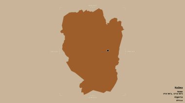 Naama bölgesi, Cezayir vilayeti, jeoreferated sınır kutusunda sağlam bir arka planda izole edilmiş. Etiketler. Desenli dokuların bileşimi. 3B görüntüleme