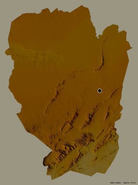 Cezayir 'in Naama eyaleti, başkenti katı renk arkaplanı ile izole edilmiştir. Topografik yardım haritası. 3B görüntüleme