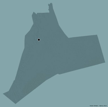 Cezayir 'in Ouargla eyaleti, başkenti katı renk arkaplanı ile izole edilmiştir. Renkli yükseklik haritası. 3B görüntüleme