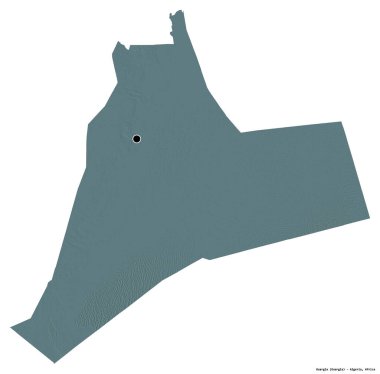 Cezayir 'in başkenti Ouargla' nın beyaz arka planda izole edilmiş hali. Renkli yükseklik haritası. 3B görüntüleme