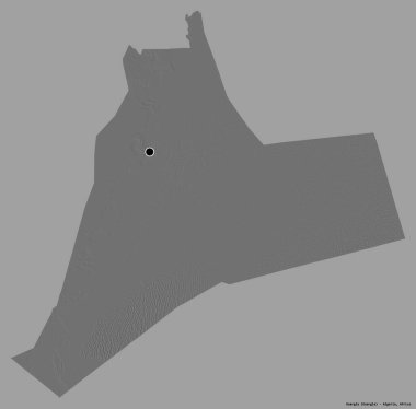 Cezayir 'in Ouargla eyaleti, başkenti katı renk arkaplanı ile izole edilmiştir. Çift seviyeli yükseklik haritası. 3B görüntüleme