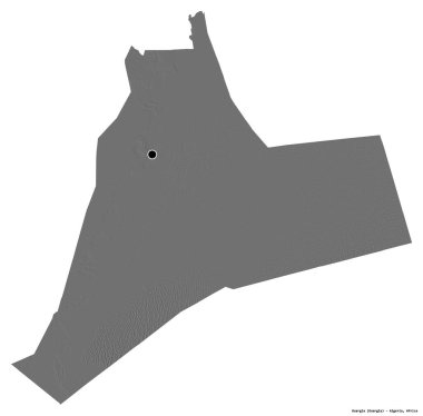 Cezayir 'in başkenti Ouargla' nın beyaz arka planda izole edilmiş hali. Çift seviyeli yükseklik haritası. 3B görüntüleme