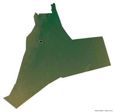 Cezayir 'in başkenti Ouargla' nın beyaz arka planda izole edilmiş hali. Topografik yardım haritası. 3B görüntüleme