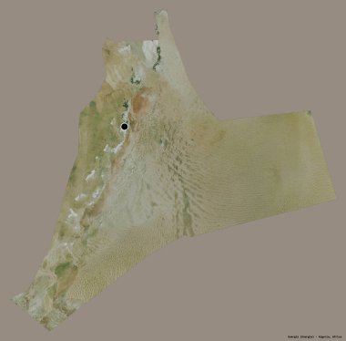 Cezayir 'in Ouargla eyaleti, başkenti katı renk arkaplanı ile izole edilmiştir. Uydu görüntüleri. 3B görüntüleme