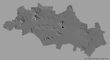 Cezayir 'in başkenti Oum el Bouaghi' nin katı bir renk arkaplanı ile izole edilmiş hali. Çift seviyeli yükseklik haritası. 3B görüntüleme