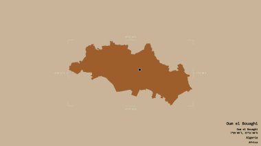 Cezayir 'in Oum el Bouaghi bölgesinde, sağlam bir arka planda izole edilmiş bir sınır kutusunda. Etiketler. Desenli dokuların bileşimi. 3B görüntüleme