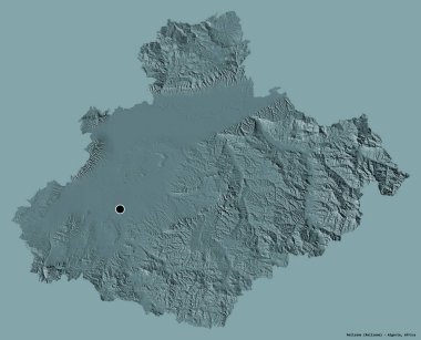 Cezayir 'in başkenti Relizane' in katı renk arkaplanı ile izole edilmiş hali. Renkli yükseklik haritası. 3B görüntüleme