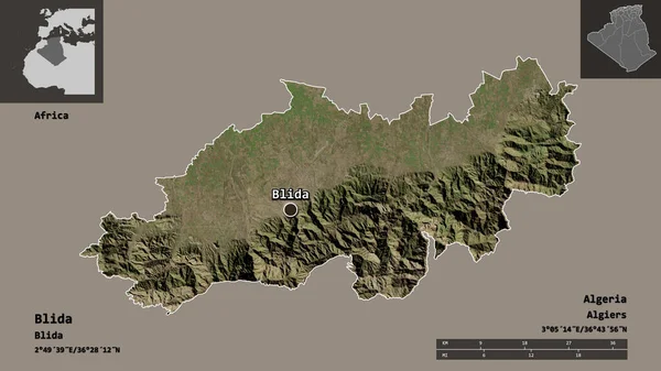 Forma Blida Provincia Argelia Capital Escala Distancia Vistas Previas Etiquetas — Foto de Stock