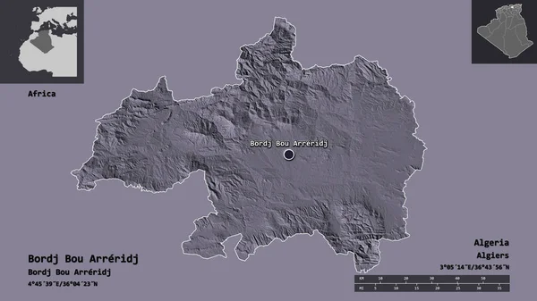 Shape Bordj Bou Arreridj Province Algeria Its Capital Distance Scale — Stock Photo, Image