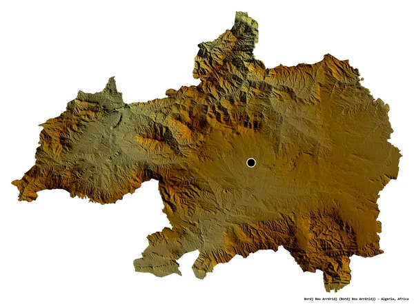 Bordj Bou Arreridj形状 阿尔及利亚省 首都为白色背景 地形浮雕图 3D渲染 — 图库照片