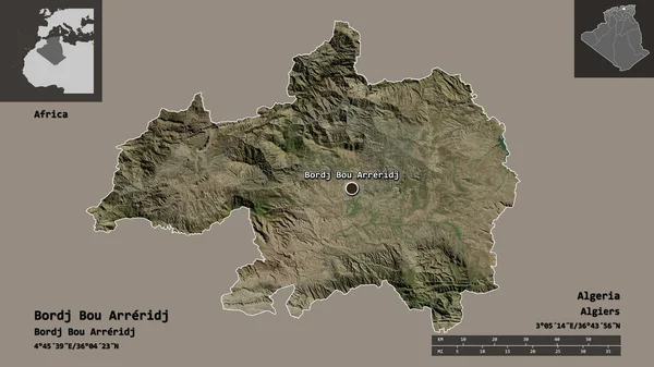 Bordj Bou Arreridj形状 阿尔及利亚省及其首都 距离刻度 预览和标签 卫星图像 3D渲染 — 图库照片