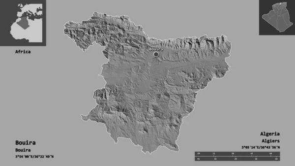 Forma Bouira Provincia Argelia Capital Escala Distancia Vistas Previas Etiquetas — Foto de Stock