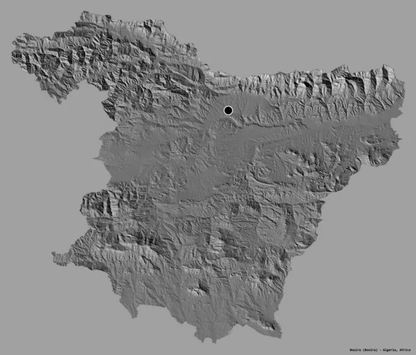阿尔及利亚省布伊拉的形状 其首都被隔离在纯色的背景下 Bilevel高程图 3D渲染 — 图库照片