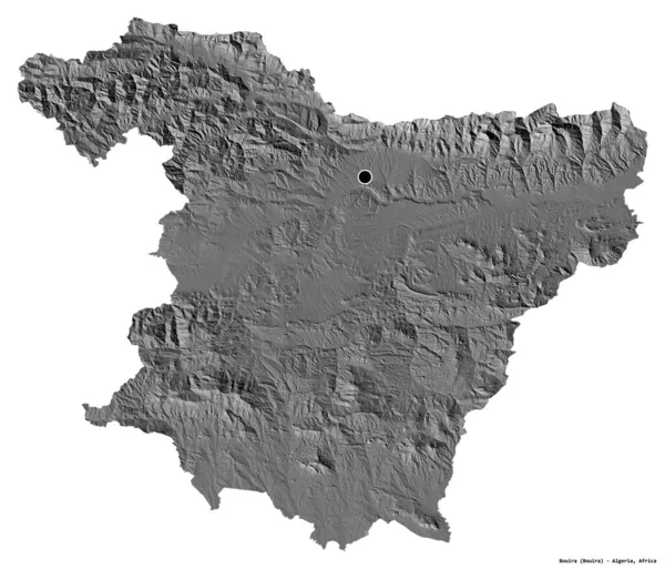 Forma Bouira Provincia Argelia Con Capital Aislada Sobre Fondo Blanco — Foto de Stock