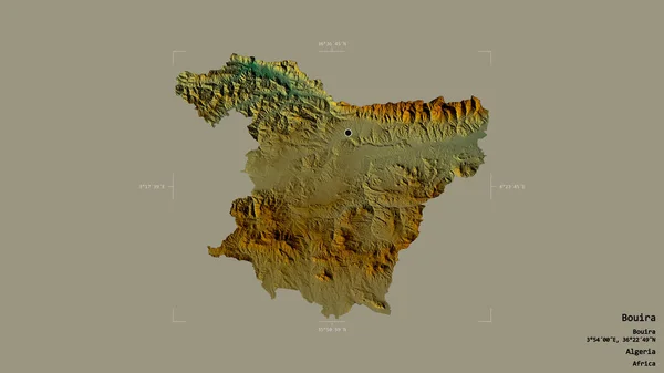 アルジェリアのブイラ州の地域は 洗練された境界ボックス内の強固な背景に隔離されています ラベル 地形図 3Dレンダリング — ストック写真