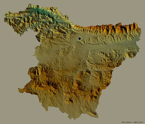 Forma Bouira Provincia Argelia Con Capital Aislada Sobre Fondo Color — Foto de Stock