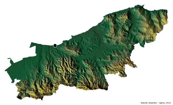 Form Boumerdes Provinsen Algeriet Med Huvudstaden Isolerad Vit Bakgrund Topografisk — Stockfoto