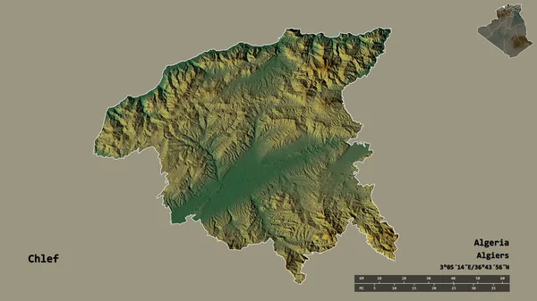 Form Chlef Provinsen Algeriet Med Huvudstaden Isolerad Solid Bakgrund Avståndsskala — Stockfoto