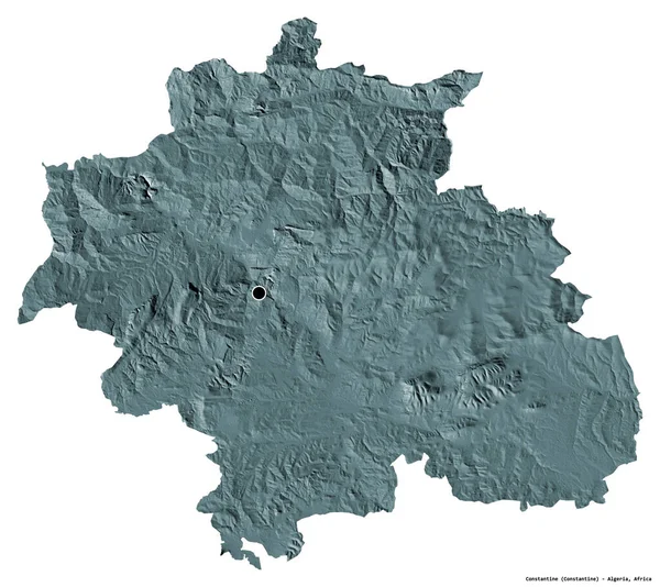 Σχήμα Κωνσταντίνου Επαρχία Αλγερίας Πρωτεύουσα Απομονωμένη Λευκό Φόντο Έγχρωμο Υψομετρικό — Φωτογραφία Αρχείου