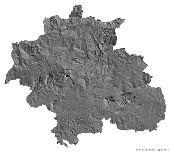 Kształt Konstantyna Prowincja Algierii Stolicą Odizolowaną Białym Tle Dwupoziomowa Mapa — Zdjęcie stockowe