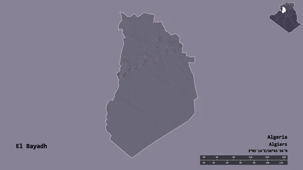 Form Bayadh Provinsen Algeriet Med Huvudstaden Isolerad Solid Bakgrund Avståndsskala — Stockfoto