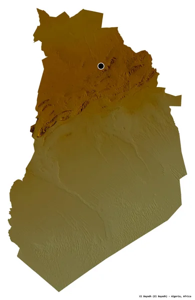 アルジェリアのエル バヤド州の形で 首都は白い背景に孤立しています 地形図 3Dレンダリング — ストック写真